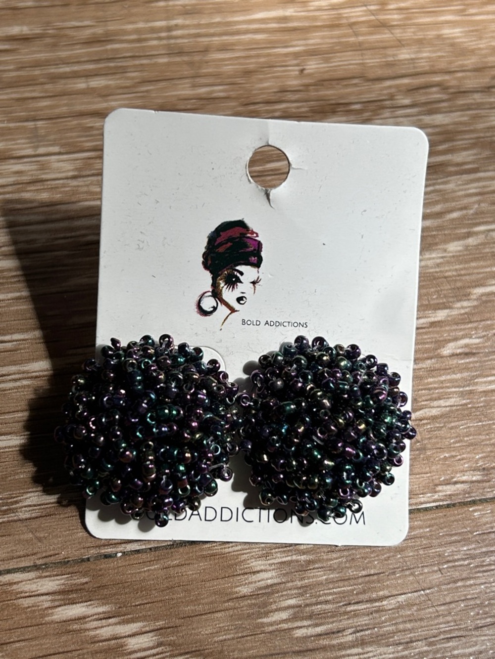 Addiction Iridescent Beaded Cluster Stud Earrings - Black/Purple/Green